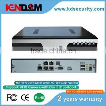 4CH HD POE NVR built-in switch 4CH 960P/720P recording 4CH H.264 Network Video Recorder