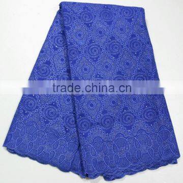 Royal blue african swiss cotton big voile lace heavy lace swiss voile lace for family evening dress