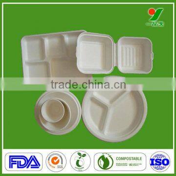 Customized SGS FDA water-proof food tray sugarcane bagasse paper cup plate