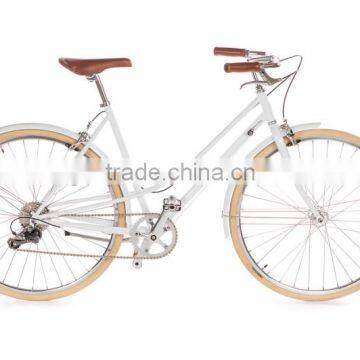 High quality 700c city bicycle 7 gear lady city bike steel frame bicycle cream tire