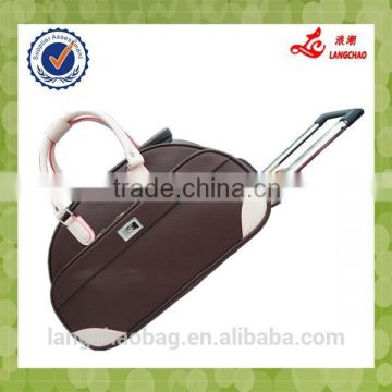 China Alibaba Supplier High Quality Safe Lock Real PushTrolley Silk Lining Leather PU Duffle Bag