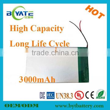 3.7v 3000mah li polymer battery 505495 long cycle life battery with CE,ROHS,UL certificates