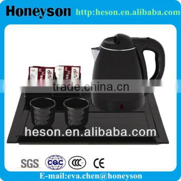 hotel guest supply hot sale electroc double-shell electric kettle pot with melamine tray set