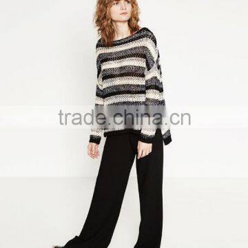 STRIPED SWEATER Crochet Knit Pullover Fashion Boat Neck 100%cotton