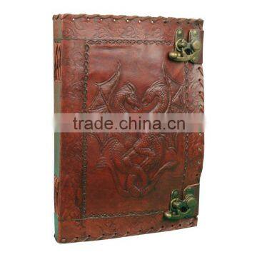 Double Dragon Emboss Leather Bound Journal Diary Notebook Sketchbook Book With C lock