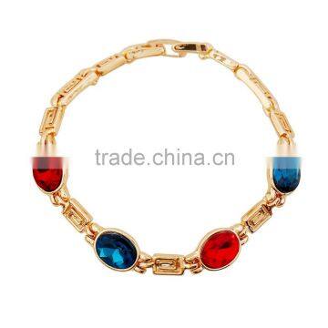 Elegant Linking Bracelet with red and blue Rhinestone Crystal with women gold bracelets 18k yellow