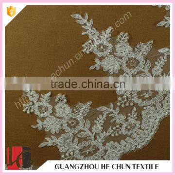 HC-2435-1 Hechun Crochet Bead Embroidered Tulle Thin Lace Bridal Trim