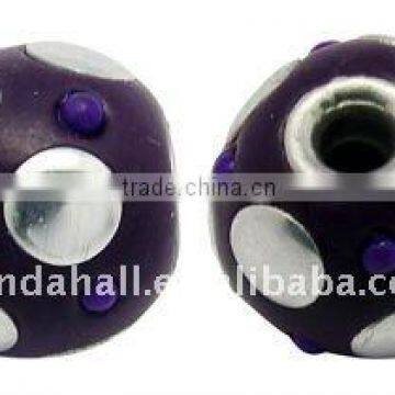 Handmade Indonesia Beads, with Brass Core, Round, Indigo, about 14x13mm, hole: 3mm(IPDL-A010-33)
