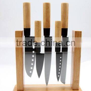 5pcs black blade knife set in arylic bamboo block