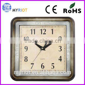 Home decorative wall decor retro square plastic 17 inch wall clock