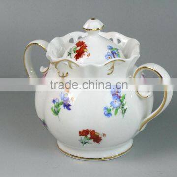 China Wholesale White Gold Ceramic Sugar Mason Jar With Handle Lid photo-5