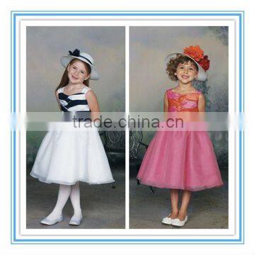 Sleeveless Taffeta Orgnaza Wide Shoulder Strap Sash Hot Pink Flower Girls Dresses(FLMO-3087)