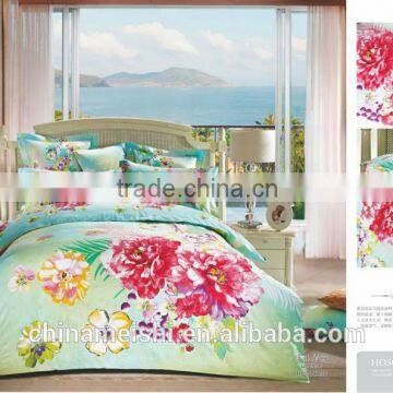 Reactive printed red rose 100% sateen cotton bedclothes bed sheet set for home