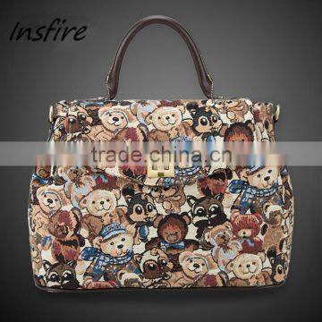 China supplier recycled handbags blank bear print canvas tote bag