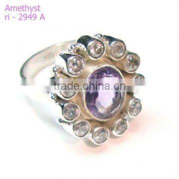 Natural faceted amethyst rings 925 sterling silver CZ jewelry