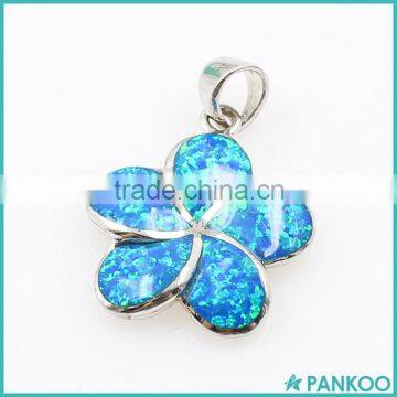 Hot Sale 925 Sterling Silver Blue Inlay Opal Hawaiian Flower Charm Pendant