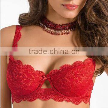 hot sell red women lingerie lace padded push up bra