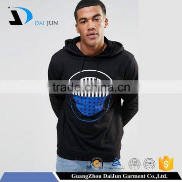 Daijun OEM best selling with drawstring no pocket 100% cotton silk-screen logo men black printed hoodie