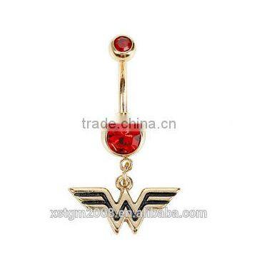 Red diamond bar flat navel belly rings