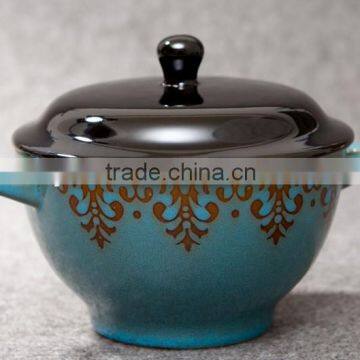 ceramic bowl noodle bowl with two handles and cover