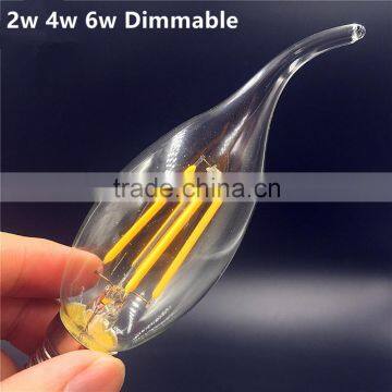 CE RoHS 2w 4w 6w Filament Type Dimmable Led Candle Light with E12 E14