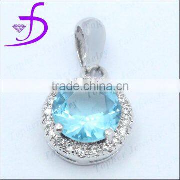 Round shape aquamarine stone pendant in 925 sterling silver stone pendant