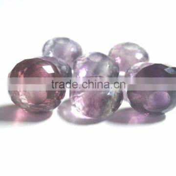 Natural Purple Fluorite Faceted Handmade Roundel Big Hole Beads