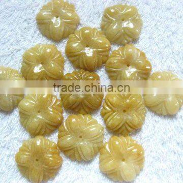 Hot sale gemstone 32mm yellow jade carved flower jewelry beads