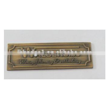 brass embossed labels, antique finish brass badge, adhesive label