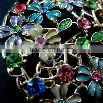45mm Big Epoxy Colorful Flowers Crystal Round Filigree Victorian Fashion Women Brooch Jewelry 6520001 photo-3