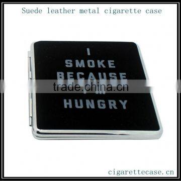 2014 high quality Black suede leather metal cigarette case box wallet with elastic holder