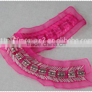 2016 New Design Handmade Red Net Fabric Beaded Collar, Crystal Tube Round Beads Collar photo-4