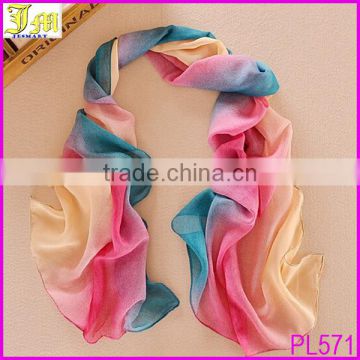 Wholesale Cheap Fashion Chiffon Scarf Womens High Quality Gradual Colors Chiffon Georgette Silk Scarves Shawl Female Long Design