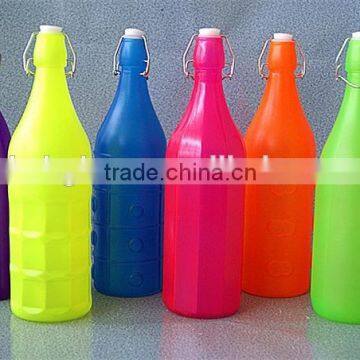 1 Litre Fluorescence color Home Made Glass Beverage Bottle Juice jar with clip Lid