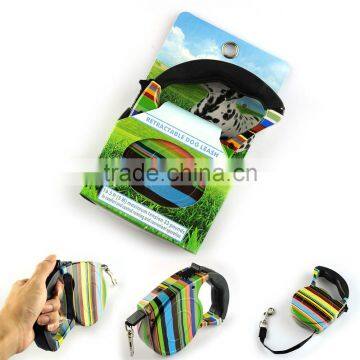 Colorful Stripes Pattern Retractable Pet Dog Leash Strap with Control Button