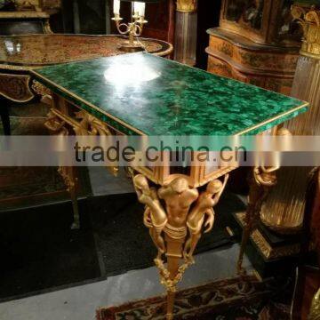 Empire Style Malachite Top Small Decorative Retangle Table, Gilt Bronze Mounted Console Table