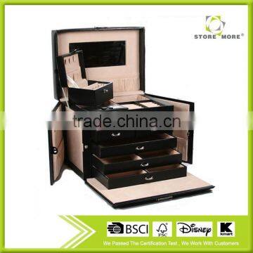 Black Luxurious Leather Jewelry Ring Earring Box Case With Mirror & Lock Leather Jewelry Box photo-2