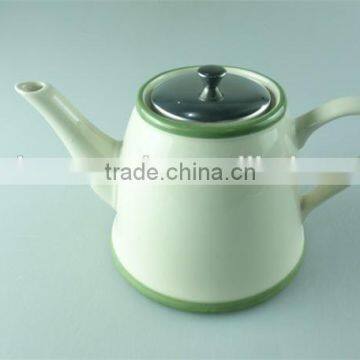 Cream ceramic teapot with iron cover with cheap price in stock