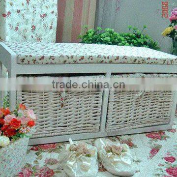 wicker white bench unit & trunk with 2 wicker drawers for added storage