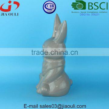 BSCI Audit Factory EASTER Decorative Bunny Glazed Grey/white Ceramic Rabbit Figurines, Ceramic Animal Figurines photo-5