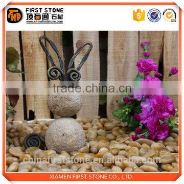 GAB609 Iron And Natural Stone Rabbit Sculpture