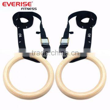 Wooden Gymnastic Rings With Gym Wrist Straps and Adjustable Strap Buckle for Crossfit photo-6