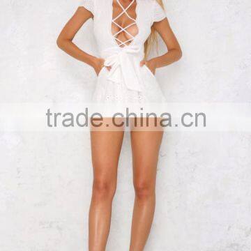 Guangzhou clothing factory summer beach wear white sexy rompers jumpsuits women 2016