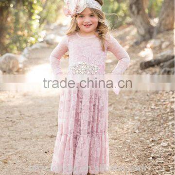 2017 Girl Lace Long Dress With Sweet Flower For Age Baby Kids Princess Wedding Prom Party Dress photo-4