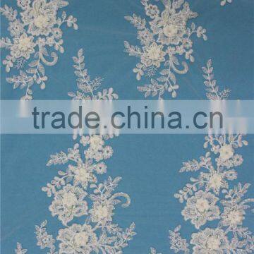 China Factory White Embroidery Lace Fabric 3d Flower Lace for Hijab Dress