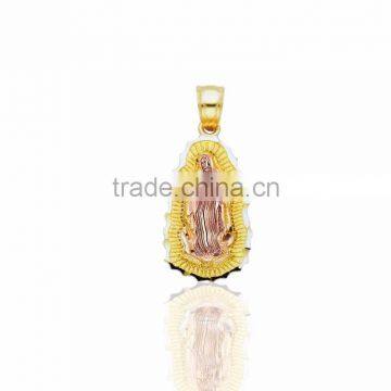 Three tone plated mother mary medal pendant