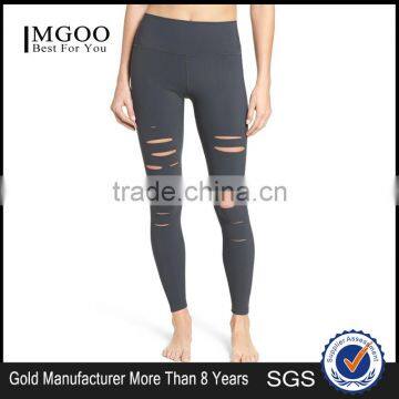 MGOO Custom Design Plain Distressed Yoga Pants Fitted Ripped Airbrush Women Leggings