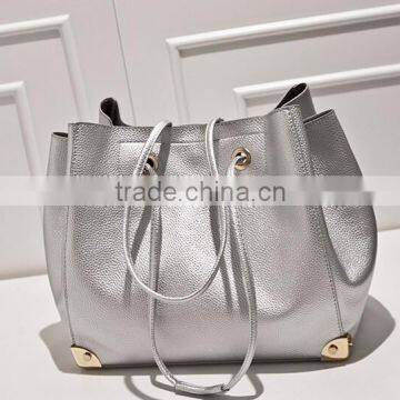 high quality cow leather ladies silver bags