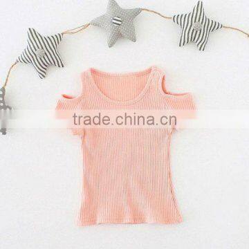 Children Clothes Solid Gray Ribbed Cotton Shirt off Shoulder Blouses Baby Girls Summer Vest Pullovers photo-2