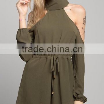 Runwaylover 5054 turtlneck off shoulder sleeve playsuit